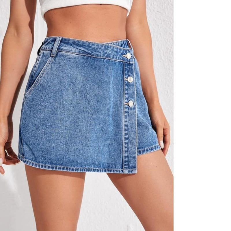 Cross-border bestseller [with A+ images] Amazon TEMU Shein slit women's clean denim short skirt pants cotton