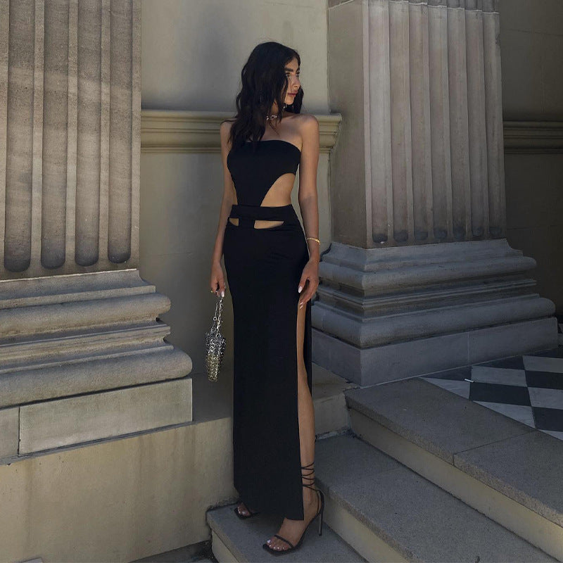 European and American style foreign trade explosive design dress skirt 2025 new women's bandeau openwork slit dress