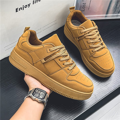 2026 Spring New Pure Black Men's Shoes: Versatile Thick-Soled Height-Increasing Casual Board Shoes, Youth Work Sports Trendy Shoes