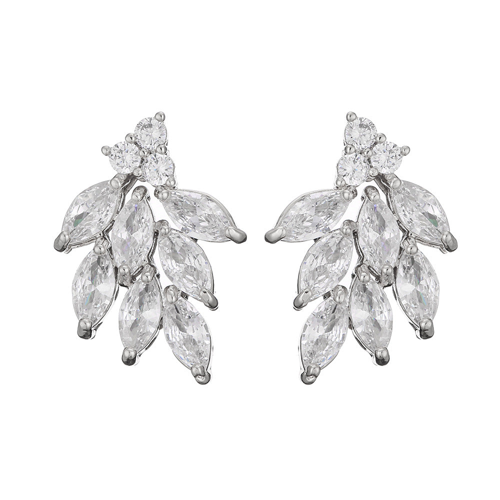 Cross-border bestseller: tassel zircon earrings, leaf-shaped studs, light luxury high-end earrings, European and American style foreign trade accessories