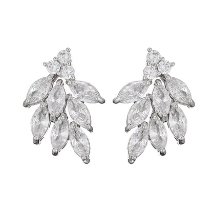 Cross-border bestseller: tassel zircon earrings, leaf-shaped studs, light luxury high-end earrings, European and American style foreign trade accessories