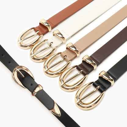 New Korean high-end women's belt versatile jeans student belt gold alloy three-piece belt women
