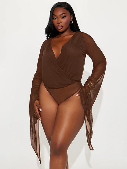 Cross-border new European and American clothing hot girl style sexy deep V see-through mesh top hip short skirt suit for women