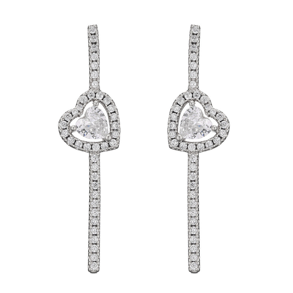 Cross-border best-selling heart-shaped stud earrings with a straight row of diamond zircon earrings, light luxury and high-end style earrings, simple commuting accessories