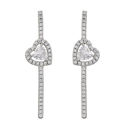 Cross-border best-selling heart-shaped stud earrings with a straight row of diamond zircon earrings, light luxury and high-end style earrings, simple commuting accessories
