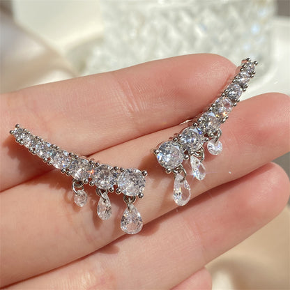 RAKOL Cross-border Fashion Aneurcade Gradient Rhinestone Hook-On Earrings for Women, Design Sense Zircon Stud Earrings for Women