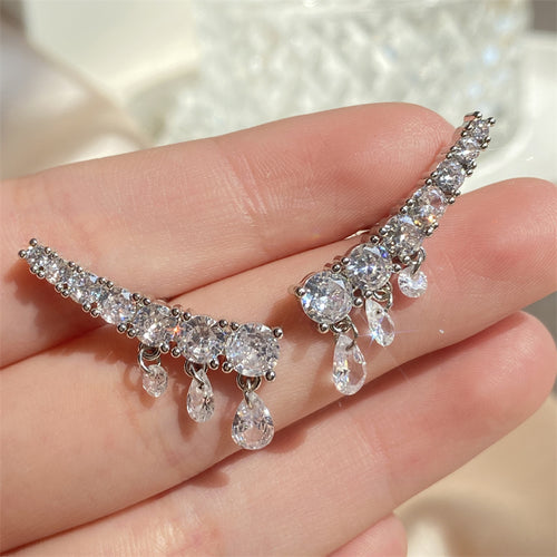 RAKOL Cross-border Fashion Aneurcade Gradient Rhinestone Hook-On Earrings for Women, Design Sense Zircon Stud Earrings for Women