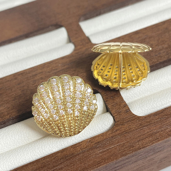 Cross-border bestseller floral shell niche full diamond tassel earrings, high-end accessories, fashionable vintage earrings for dinners