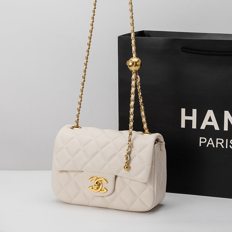 Famosa marca mesma bolsa feminina 2025 nova moda retro high-end rhombus chain bag small gold ball shoulder crossbody bag