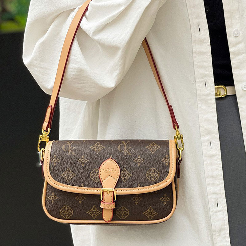 Bolsa de ombro feminina fashion versátil contraste de cores Bolsa vintage estampado Bolsa de ombro curta luxo discreto elegante para o dia a dia bolsa Internacional