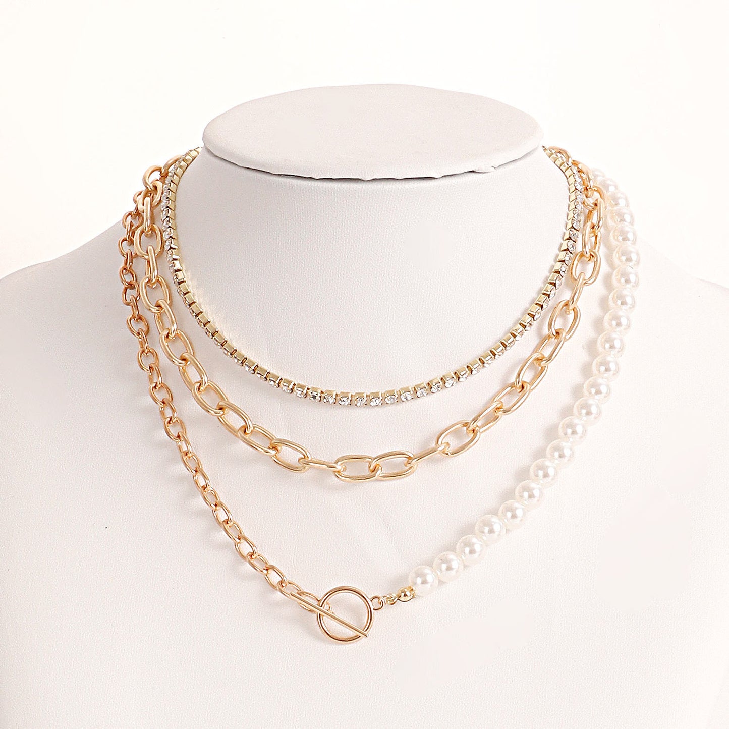 European and American cross-border jewelry ins style texture imitation pearl clavicle necklace women's simple rhinestone claw chain necklace wholesale