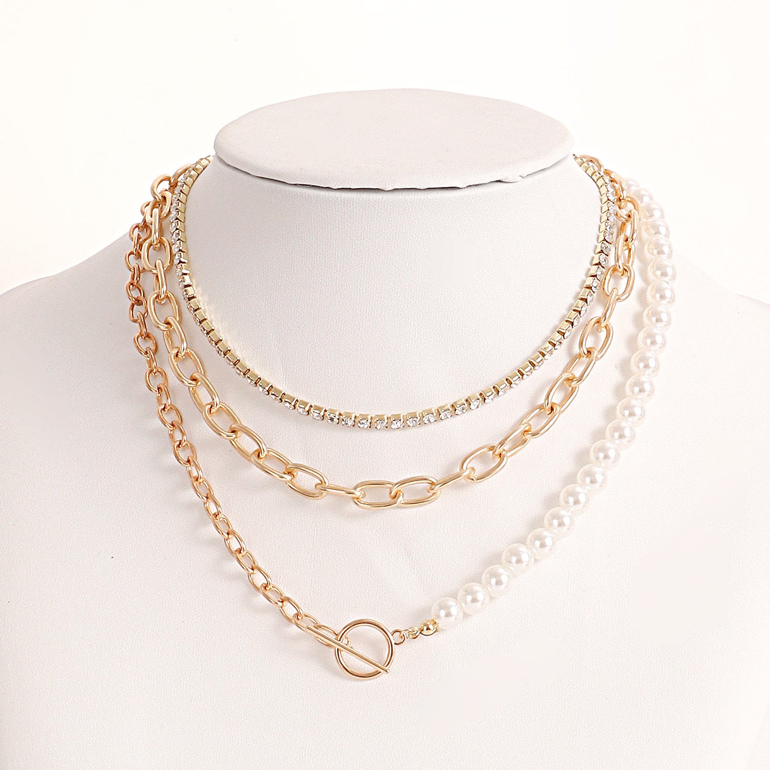 European and American cross-border jewelry ins style texture imitation pearl clavicle necklace women's simple rhinestone claw chain necklace wholesale