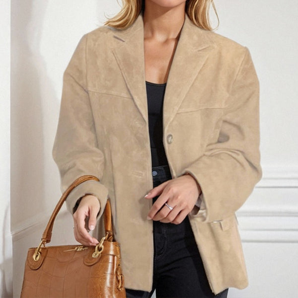 2025 Spring New European and American Clothing Temperament Retro Style Brown Loose Pocket Suede Long Sleeve Blazer for Women - view 2 | Ciaura