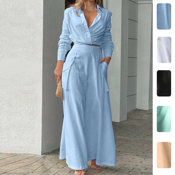 2026 spring new cross-border European and beautiful clothing solid color temperament commuter loose pocket fashion casual suit | Ciaura