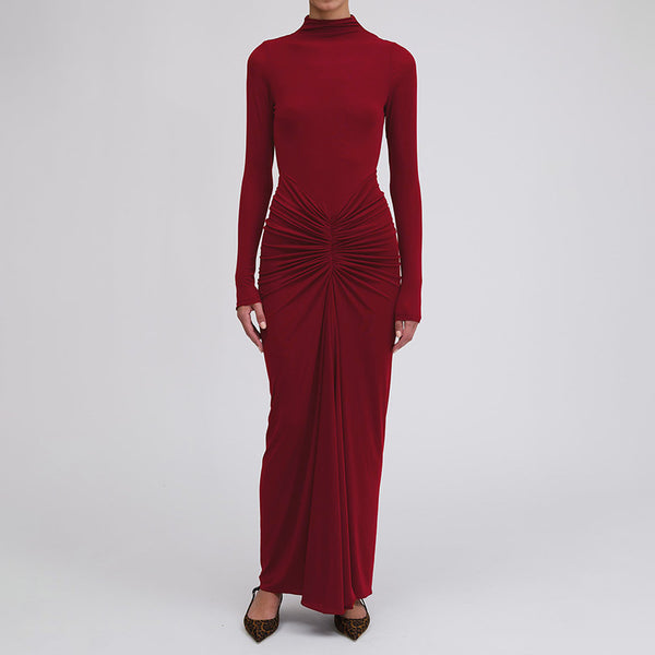 2025 Amazon European and American clothing temperament, elegant fashion, elegant hip skirt, solid color high-waisted long dress for women