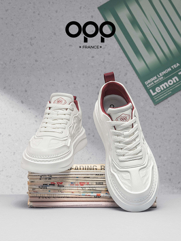 OPP white shoes men's spring 2026 new light luxury high-end platform sports casual versatile leather board shoes