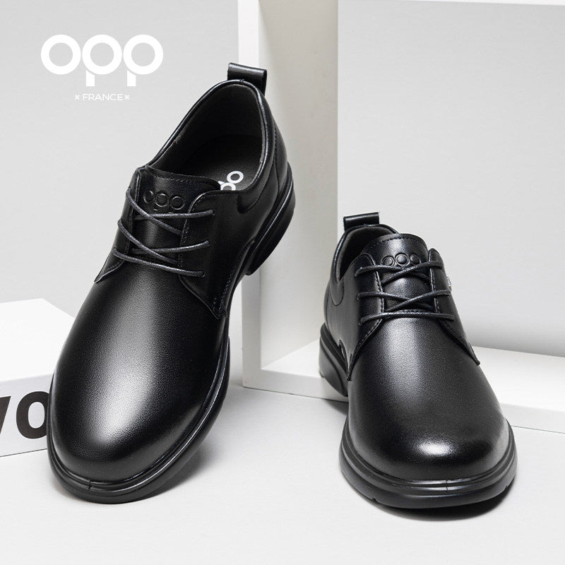 OPP casual leather shoes men's leather all black comfortable high-end British versatile old money style business commuter derby shoes for men
