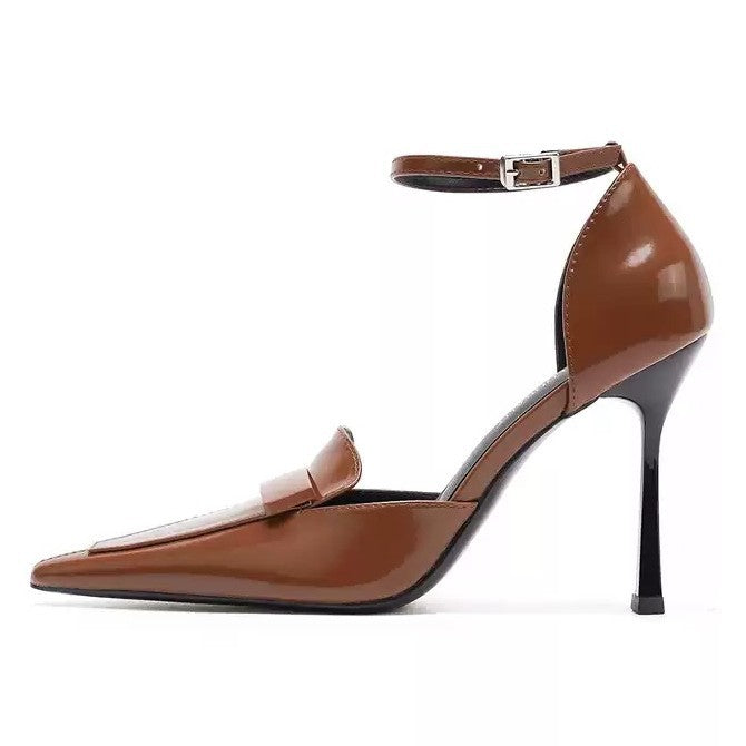 WO2026 Autumn New Versatile Hollow High Heels Women's Stiletto Brown Temperament Style Toe Sexy and Comfortable Shoes