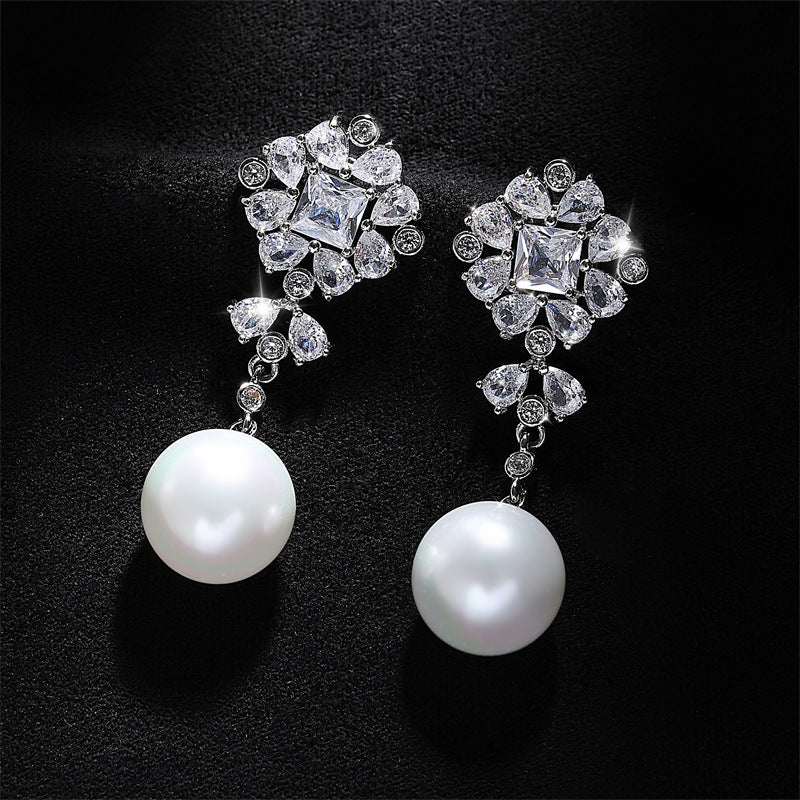 RAKOL New Fashion Floral AAA Zircon Light Luxury Earrings Clip Pearl Earrings Women's Fashionable Korean Style Earrings