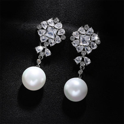 RAKOL New Fashion Floral AAA Zircon Light Luxury Earrings Clip Pearl Earrings Women's Fashionable Korean Style Earrings