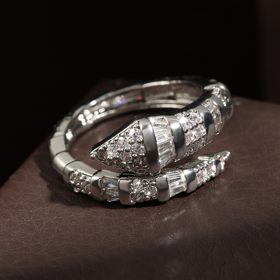 Cross-border new micro-inlaid zircon snake bracelet light luxury full diamond snake bone ring spring opening fashion women's ring hand ornament