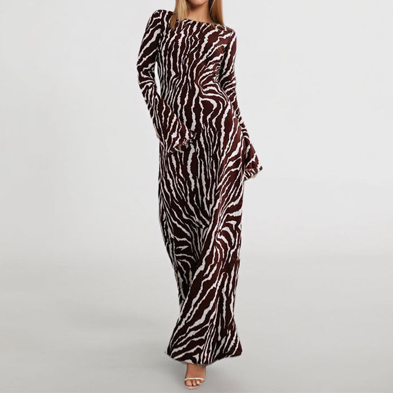 2026 Amazon cross-border independent station cross-border European and beautiful women's clothing temperament elegant and fashionable long-sleeved printed dress women