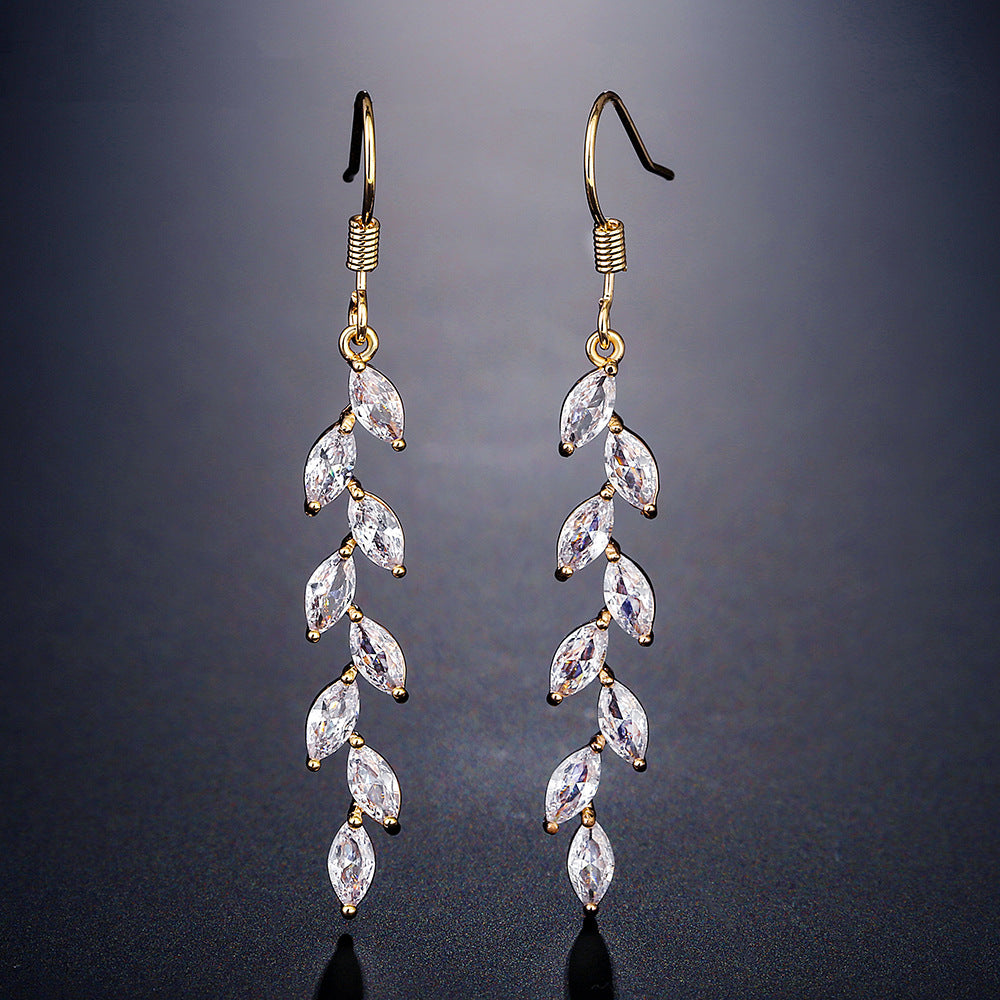 RAKOL Japan and South Korea new product long simple full inlaid zircon wheat ear earrings female ins trendy fashion temperament tassel ear hook