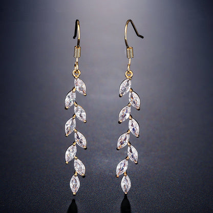 RAKOL Japan and South Korea new product long simple full inlaid zircon wheat ear earrings female ins trendy fashion temperament tassel ear hook