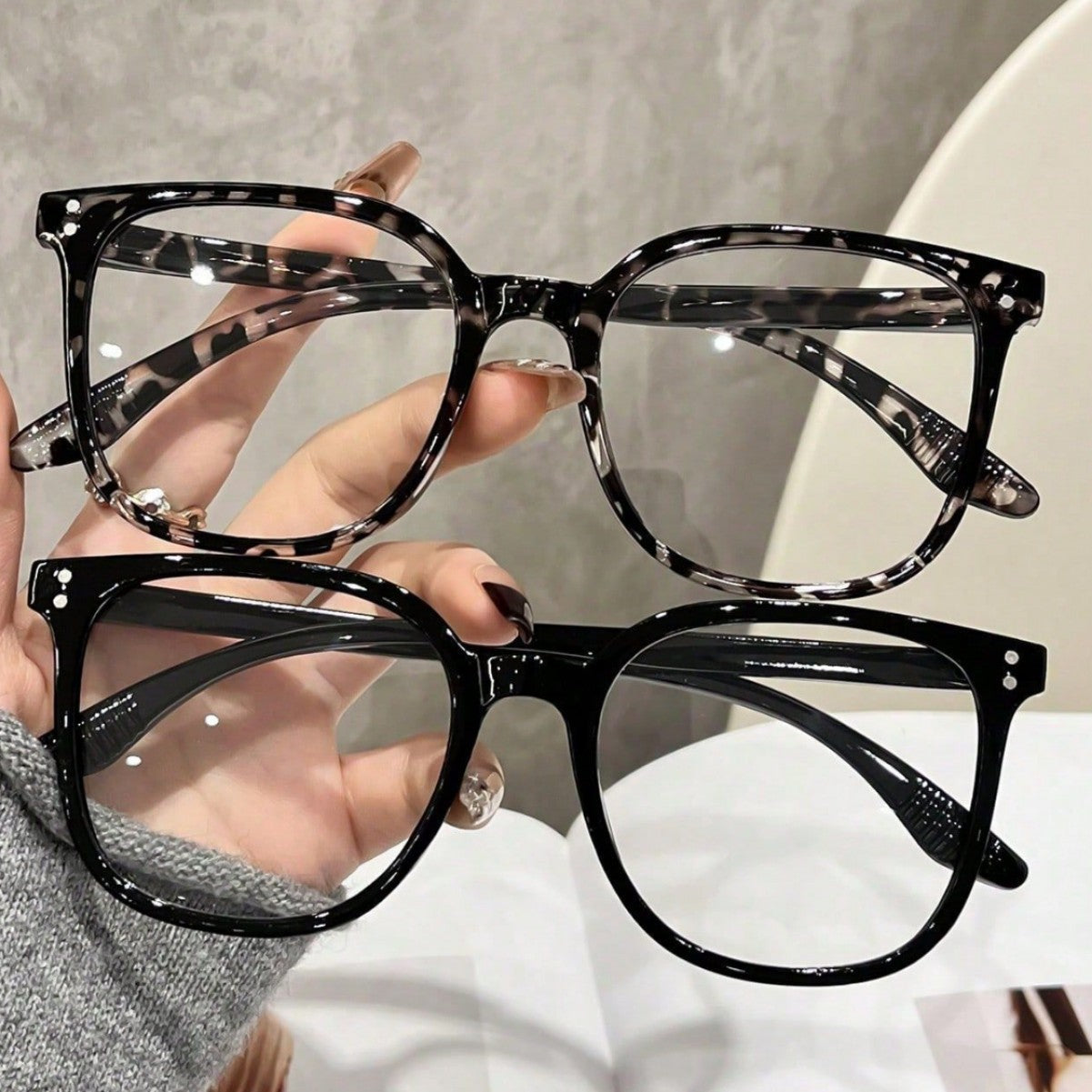 Mi Ding square frame glasses for women, cross-border bare face black frame blue light blocking glasses, student fashion versatile decorative frames