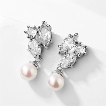 RAKOL cross-border bestselling pearl stud earrings, niche high-end earrings, simple and elegant earrings, AAA zircon earrings for women