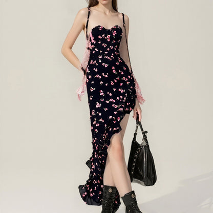 2025 Summer New Cross-border Amazon European and American French Clear Sweet Pleated Holiday Slip Dress