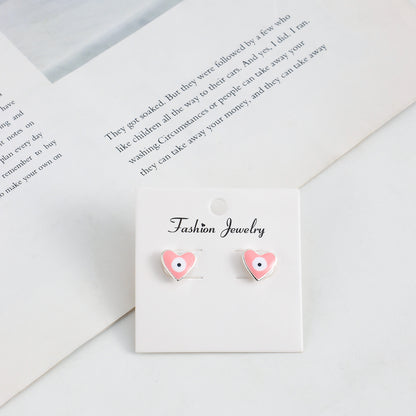 Jewelry Factory Customization Mini Heart-shaped Demon Eye Earrings Stud Earrings Luxury Niche Earrings