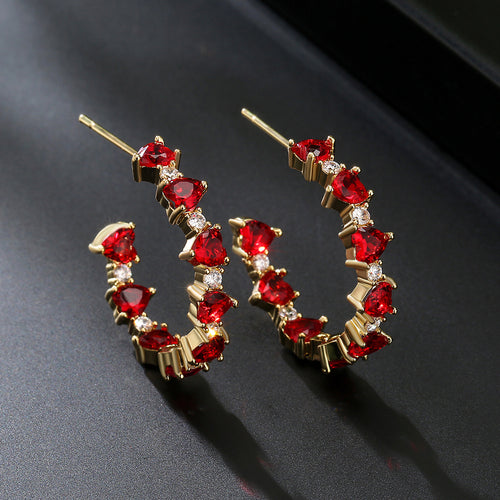 Fashionable commuting niche, high-end versatile C-shaped earrings, simple sweet and cool gemstone square zircon earrings, earrings for women