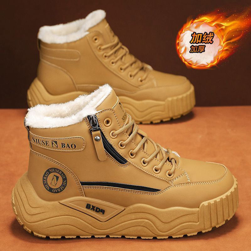 Men's snow boots 2025 winter hot item: warm antifreeze with fleece thickened men's cotton shoes, waterproof, non-slip, thick-soled cotton shoes