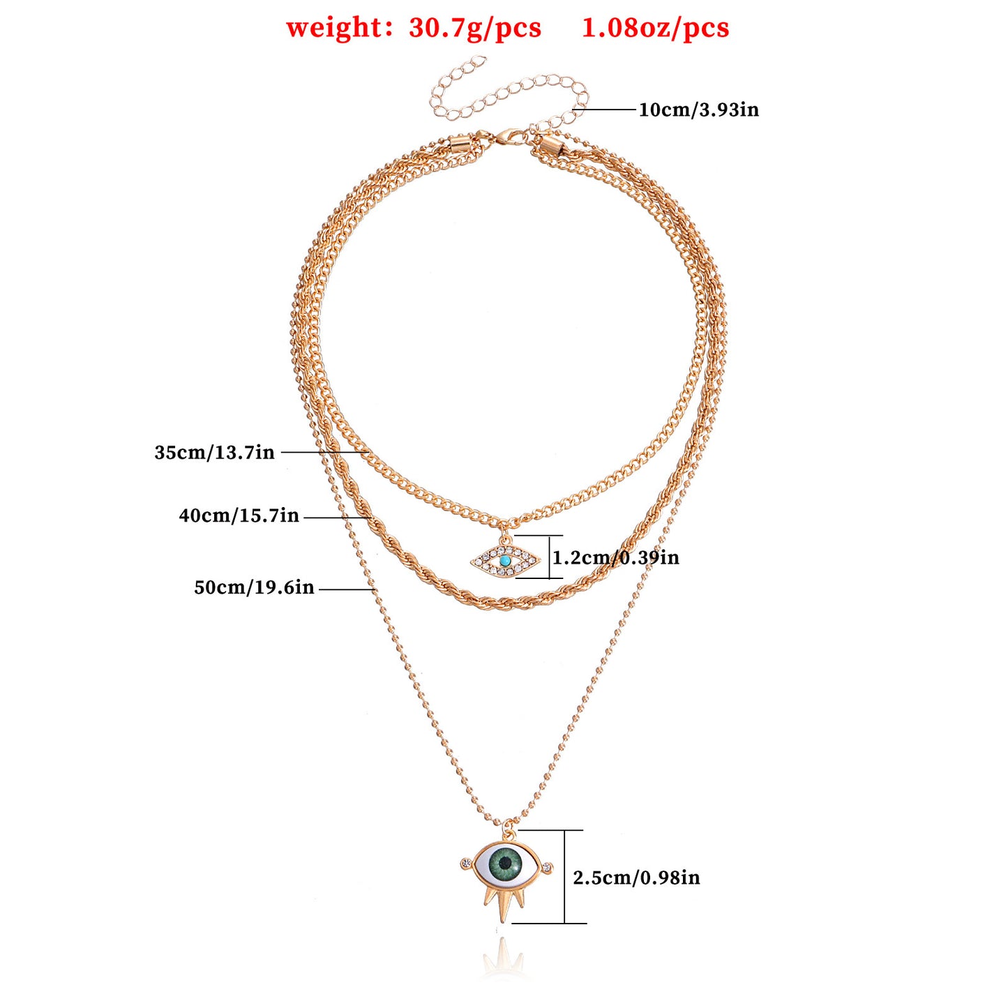 European and American cross-border jewelry, trendy multi-layer twist clavicle chain, diamond eye pendant necklace, female punk female necklace