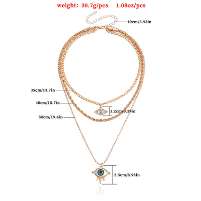 European and American cross-border jewelry, trendy multi-layer twist clavicle chain, diamond eye pendant necklace, female punk female necklace