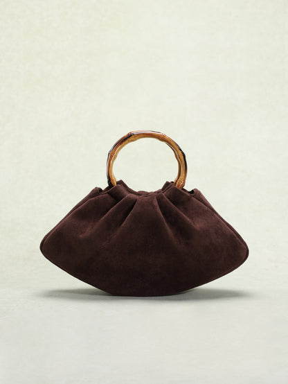 Bolsa feminina de veludo vintage, bolsa de bambu, bolsa de luxo, design plissado estilo Maillard, bolsa em forma de barco, bolsa