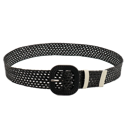 Cinto de verão para mulher com fivela quadrada em tons de doce, de alta qualidade e estilo Sensen. Cinto de senhora versátil em tecido de fibra de polipropileno (PP).