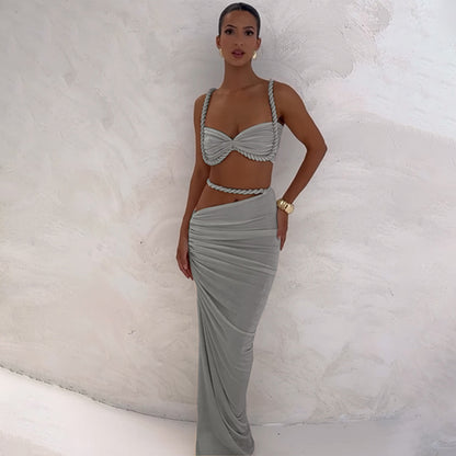 Cross-border wholesale 2025 new women's style European and American style sexy bikini suspender slim fit hip skirt set for women