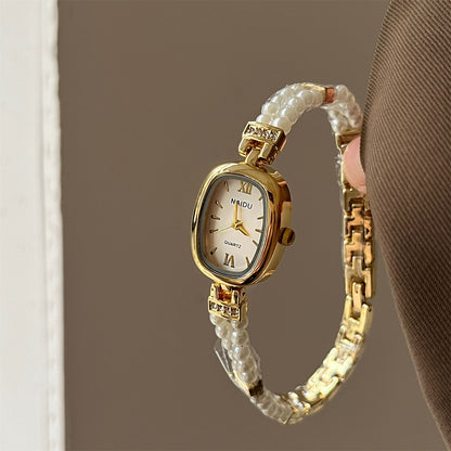 NAIDU new personalized pearl women's watch oval disc simple fashion watch small fragrance style women's Douyin live broadcast model