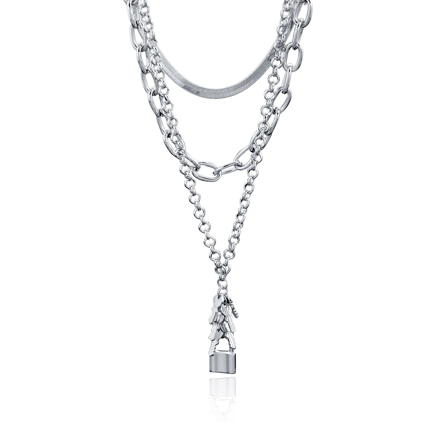 European and American cross-border jewelry, temperament, versatile ins necklace, key lock pendant, multi-layered trendy snake bone chain