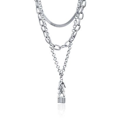 European and American cross-border jewelry, temperament, versatile ins necklace, key lock pendant, multi-layered trendy snake bone chain