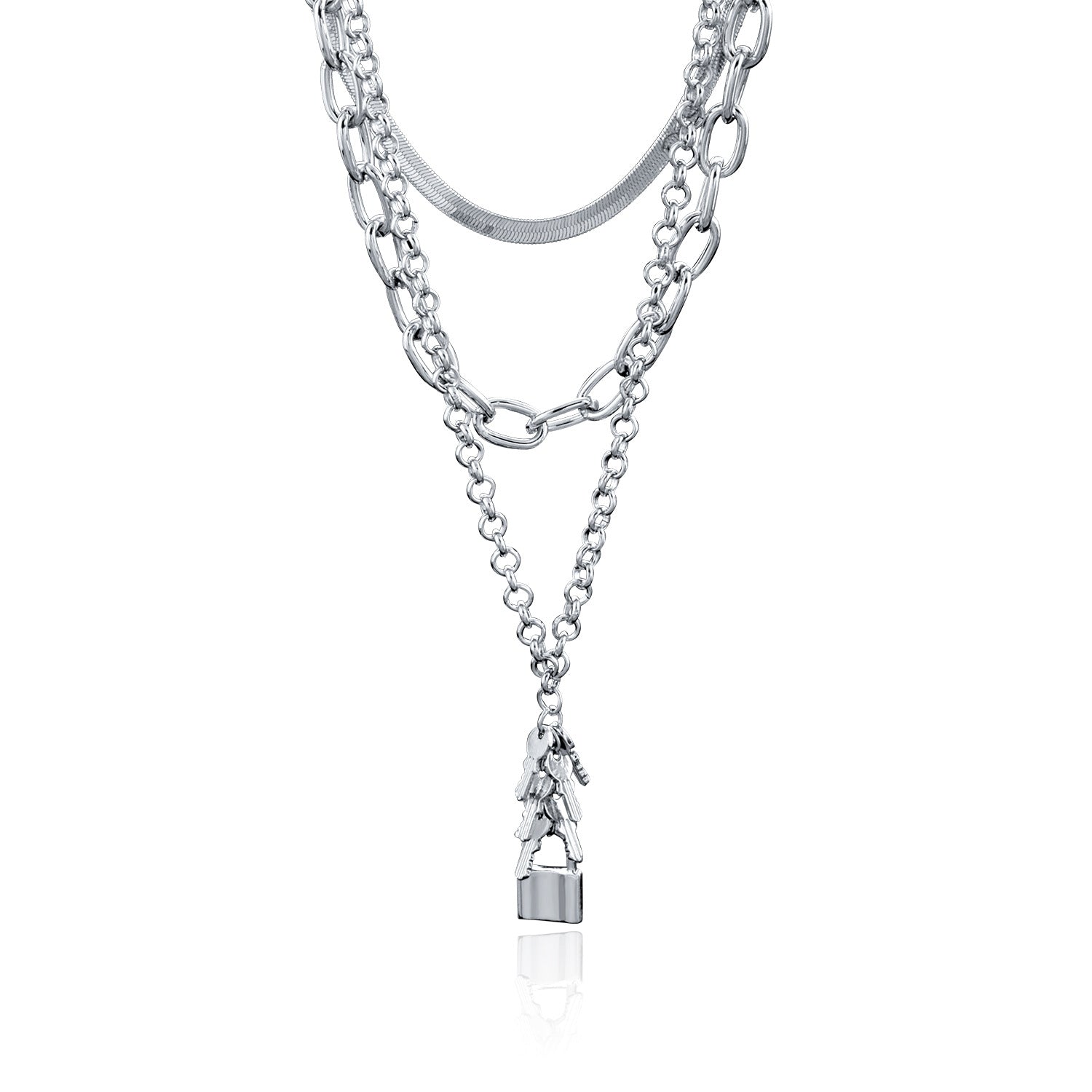 European and American cross-border jewelry, temperament, versatile ins necklace, key lock pendant, multi-layered trendy snake bone chain