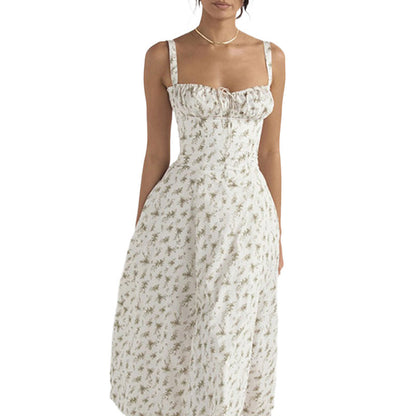 2026 spring new cross-border European and beautiful clothing temperament fashion floral suspender sleeveless gentle style French dress