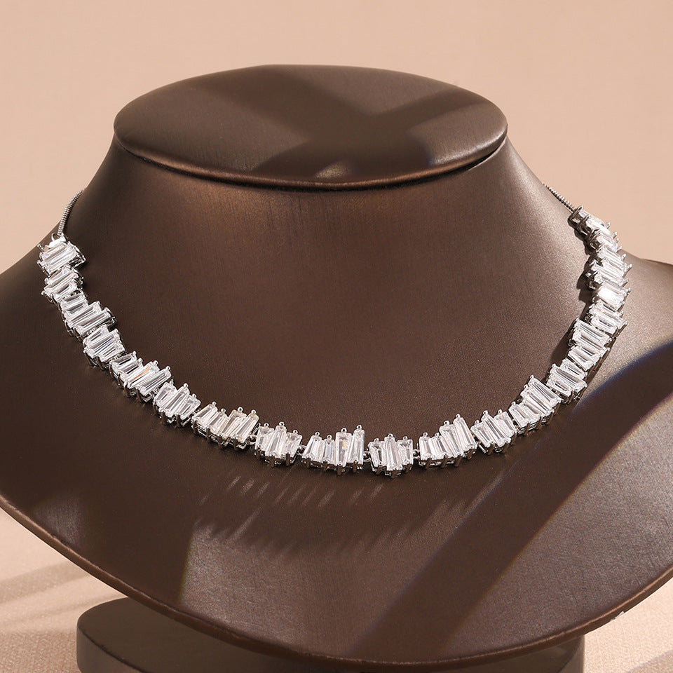 Cross-border new stepped zircon necklace, light luxury niche row with diamond-embedded collarbone chain, high-end factory direct sales