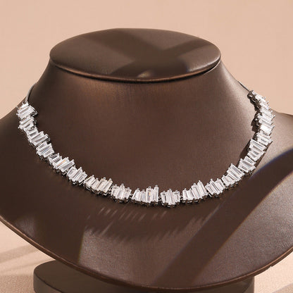 Cross-border new stepped zircon necklace, light luxury niche row with diamond-embedded collarbone chain, high-end factory direct sales
