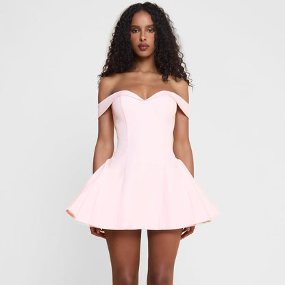 Cross-border wholesale European and American women's clothing 2025 spring new products contrast design sexy bandeau slim ruffle dress