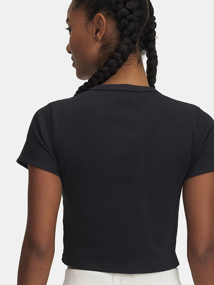 Under Armour Short Sleeve Women's Summer Rival Rib Quick Drying Casual Ribbing Training Sports T-Shirt 6000264-001