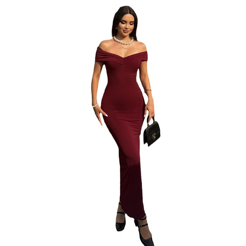 Cross-border wholesale European and American women's clothing new temperament solid color sleeveless sexy bandeau long slim hip wrap dress for women