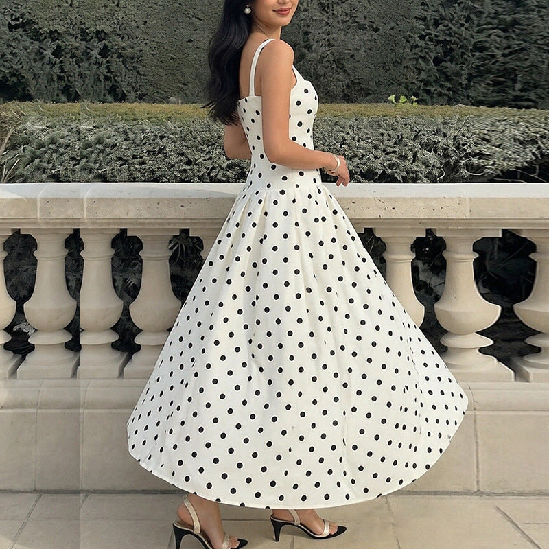 2026 spring new European and American cross-border women's fashion high-end polka dot retro bandeau skirt off-the-shoulder dress